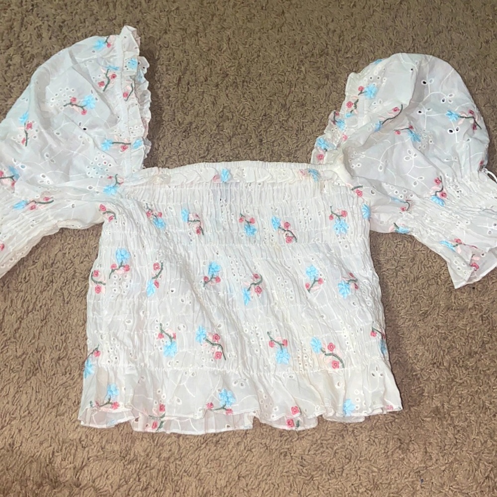 White floral blouse